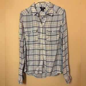 PAIGE White and Blue women’s Plaid Shirt SZ small